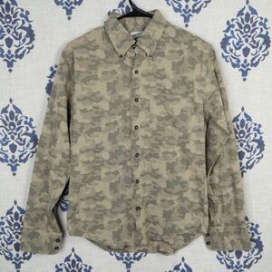 Naked & Famous Men Green Camouflage Shirt Army Button Down Long Sleeve Small